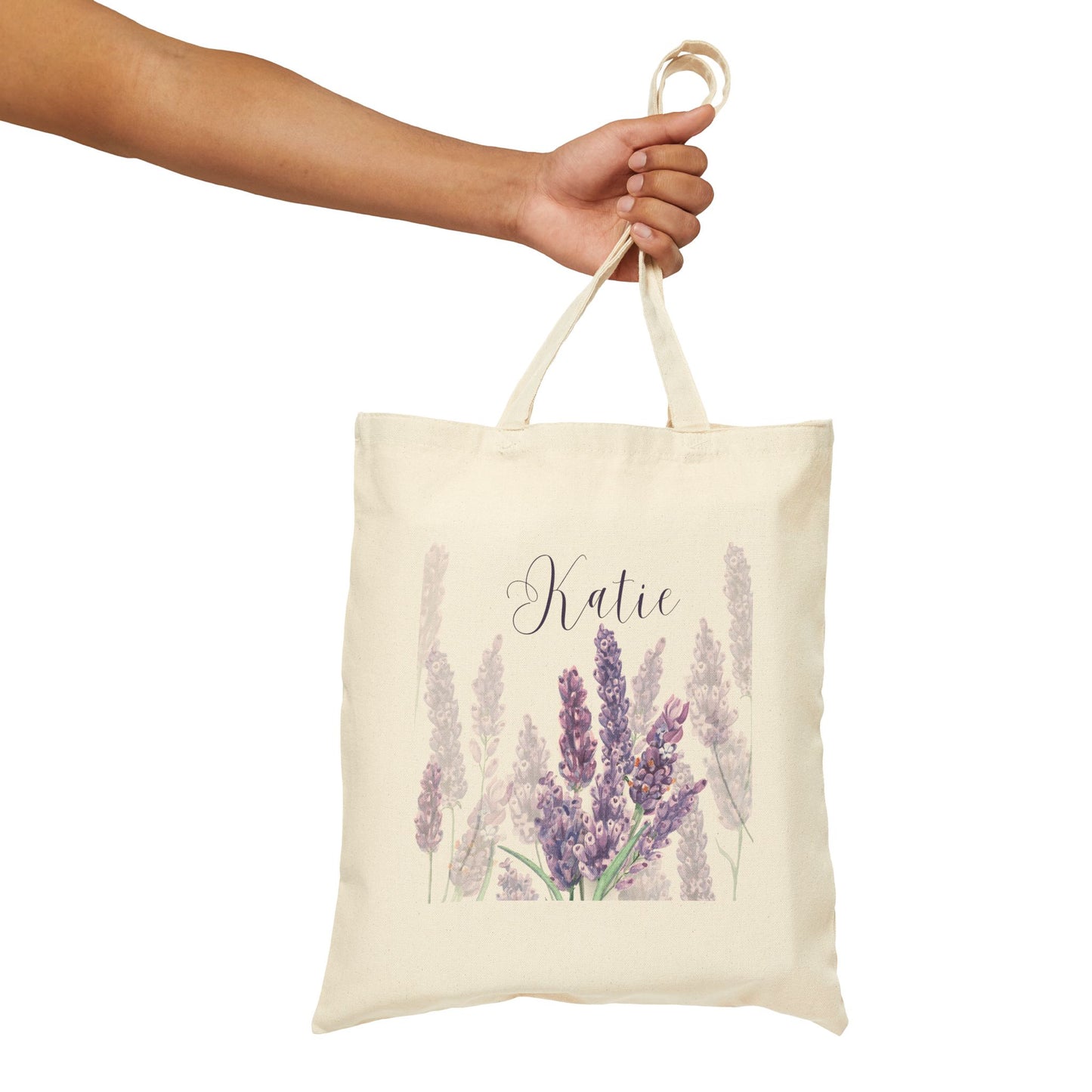 Personalized Lavender Flowers Cotton Canvas Tote Bag