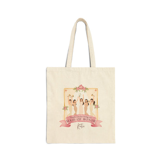 Personalized Maid of Honor Cotton Canvas Tote Bag