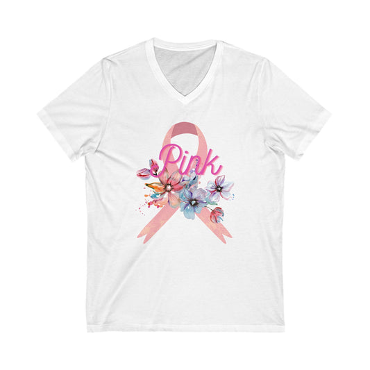 Breast Cancer Awareness Unisex Jersey Short Sleeve V-Neck Tee