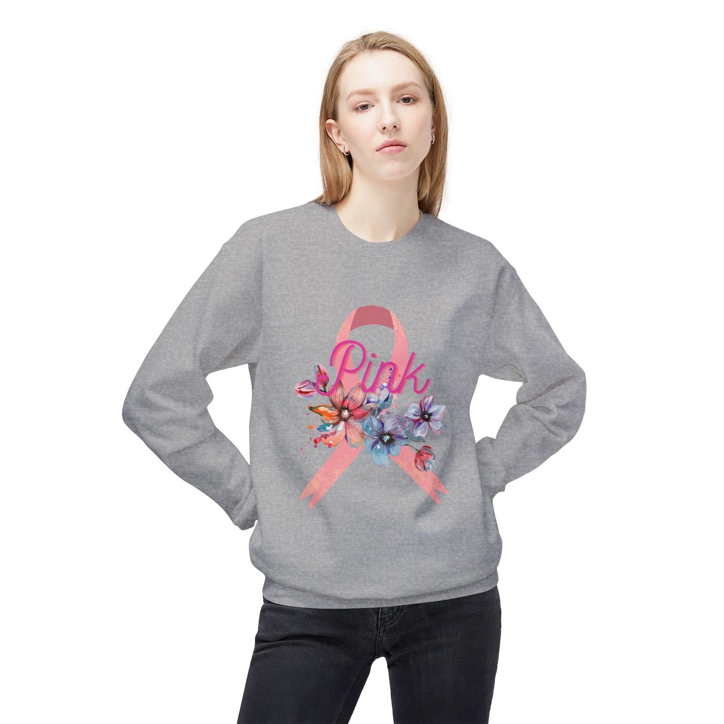 Unisex Breast Cancer Flower Softstyle Fleece Crewneck Sweatshirt
