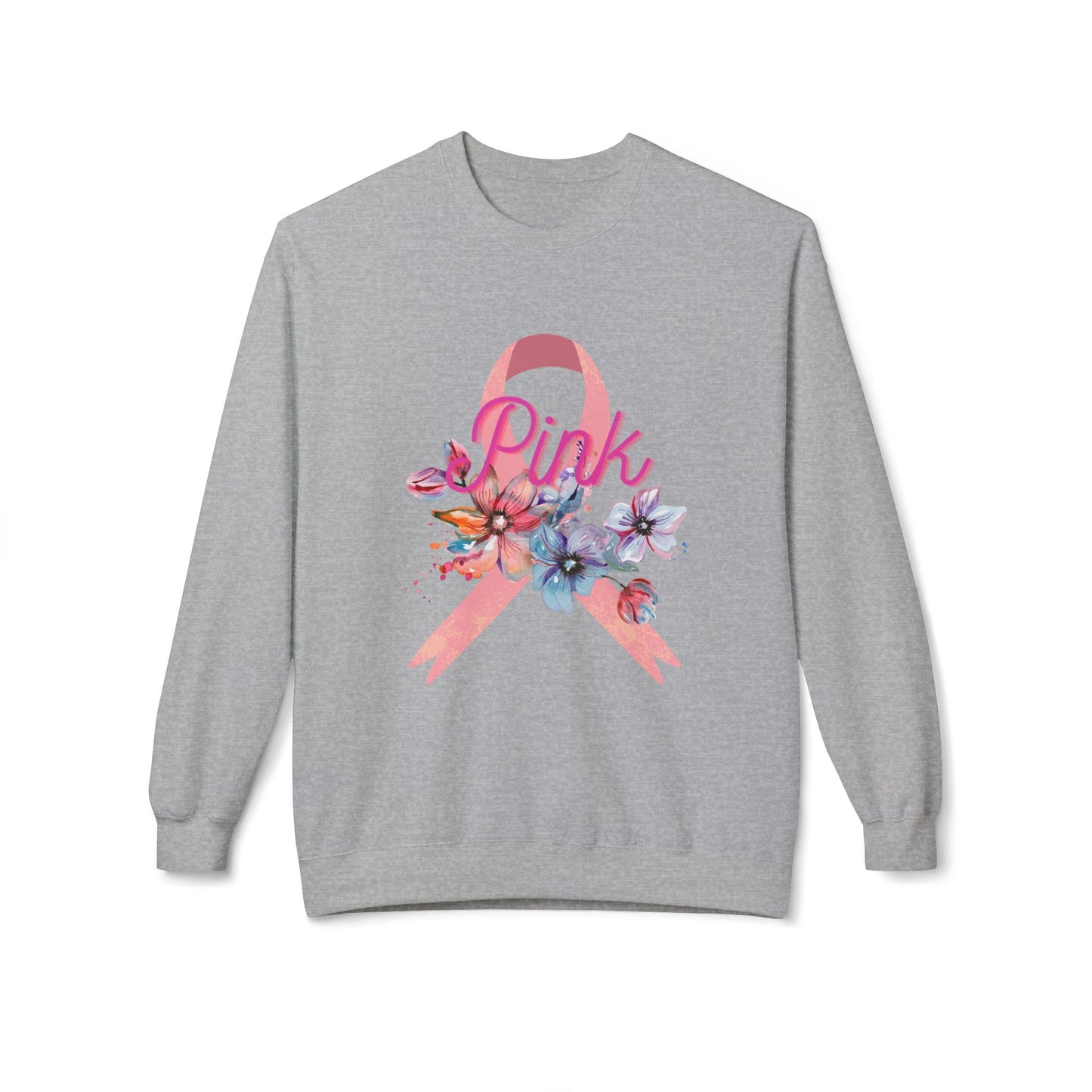 Unisex Breast Cancer Flower Softstyle Fleece Crewneck Sweatshirt