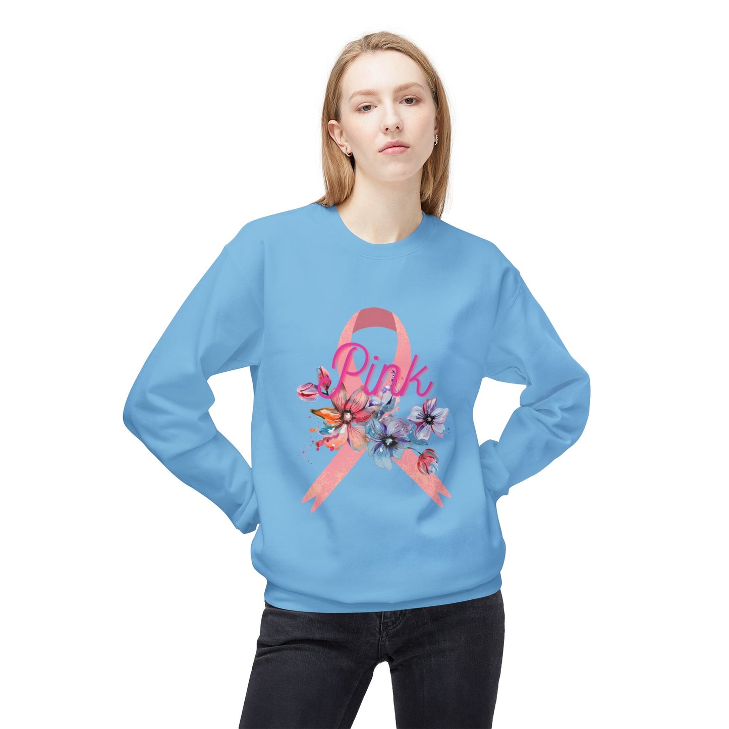 Unisex Breast Cancer Flower Softstyle Fleece Crewneck Sweatshirt