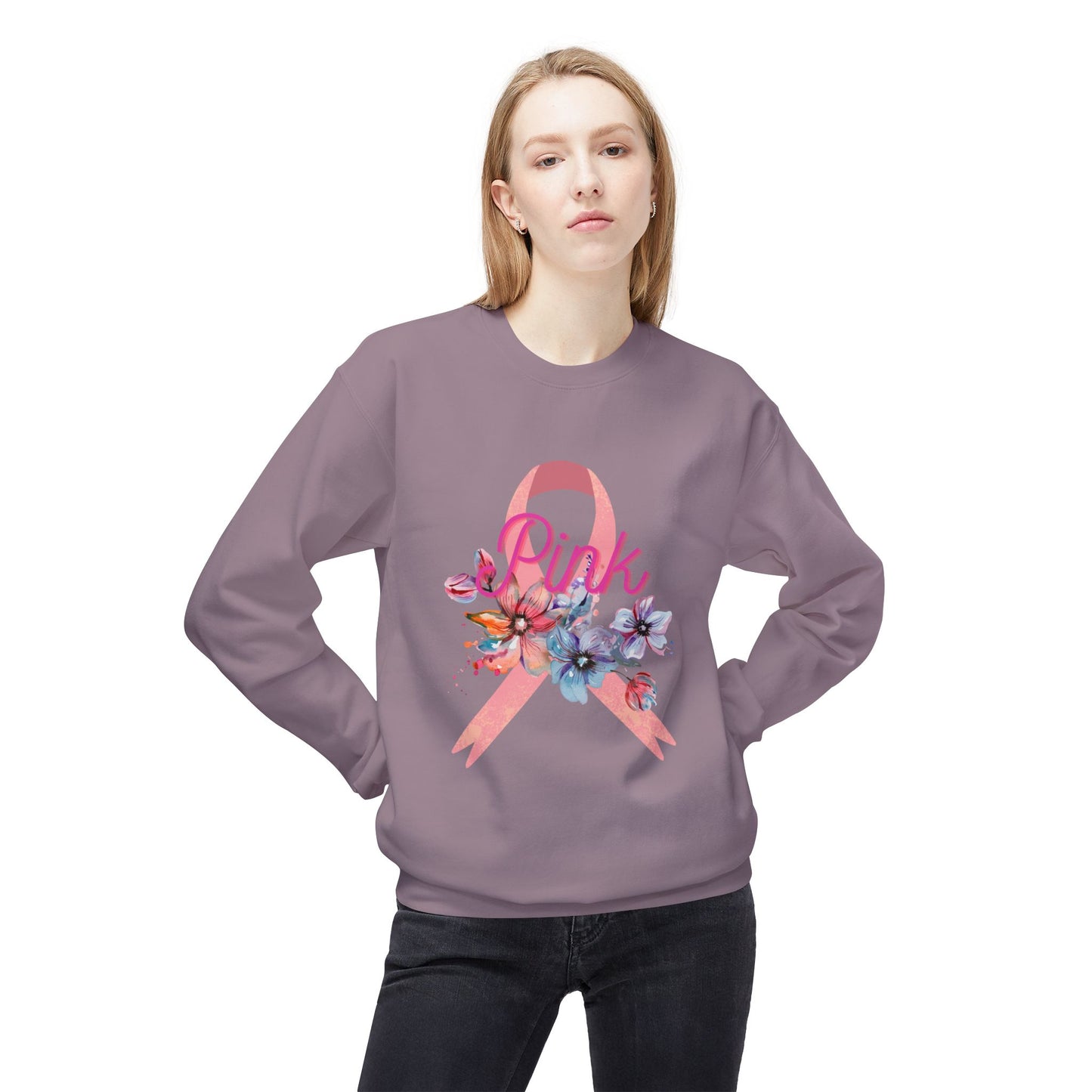 Unisex Breast Cancer Flower Softstyle Fleece Crewneck Sweatshirt
