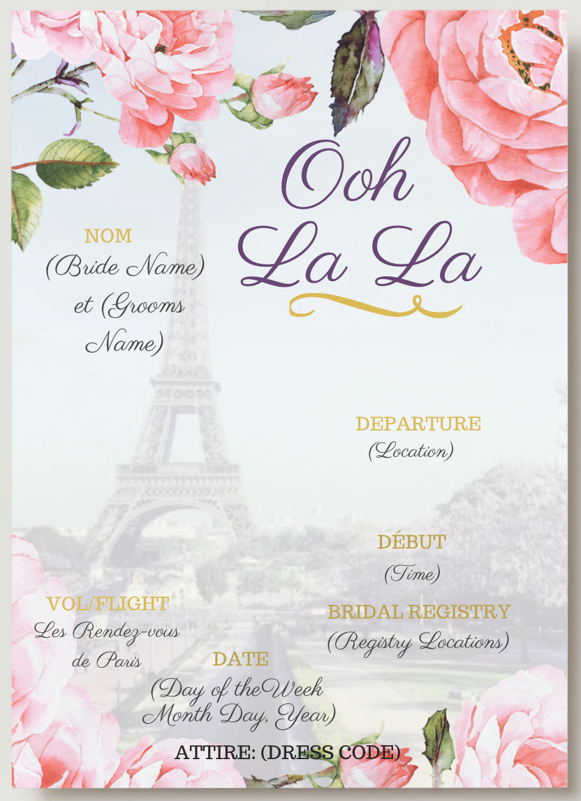 Personalized Paris Bridal Invitation with envelope