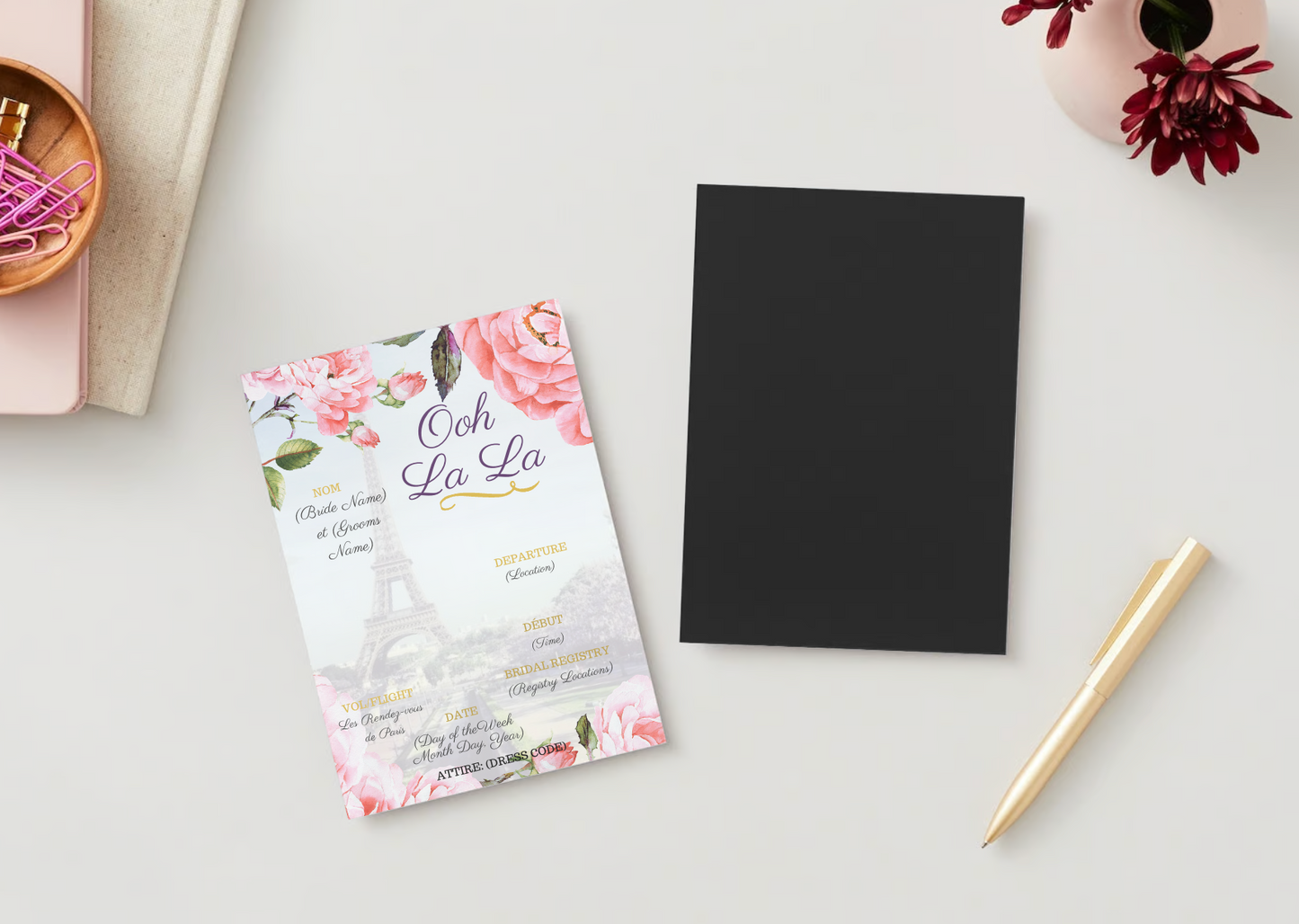 Personalized Paris Bridal Invitation with envelope