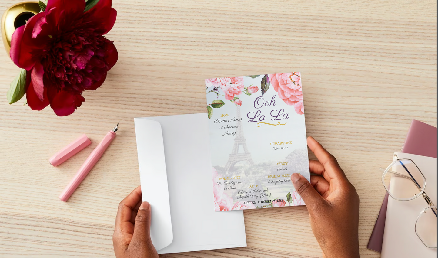Personalized Paris Bridal Invitation with envelope