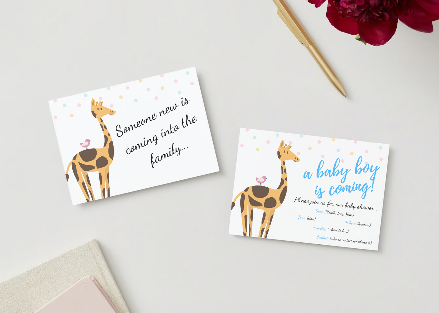 Personalized Baby Boy Baby Shower Invitation with envelope